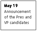 Text Box: May 19
Announcement of the Pres and VP candidates
