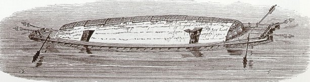 Laotian boat with a thatch roof. (Garnier, 1873)