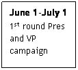 Text Box: June 1-July 1
1st round Pres and VP campaign
